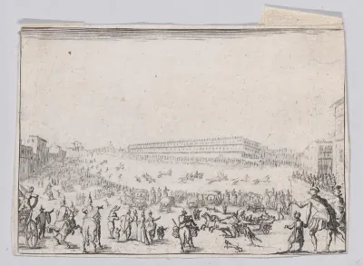 Reverse Copy of La Course de Chevaux sur la Place Pitti a Florence (The Horse Race at the Piazza Pitti in Florence), from "Les Caprices", Series A, The Florence Set