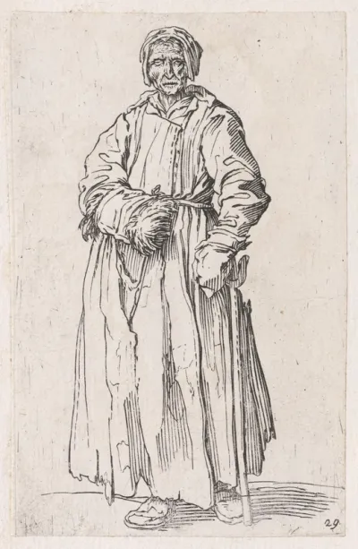 Reverse Copy of Le Mendiant aux Béquilles Coiffée d'un Chapeau et Vu de Dos (The Beggar with Crutches Wearing a Hat and Viewed from Behind), from Les Gueux suite appelée aussi Les Mendiants, Les Baroni, ou Les Barons (The Beggars, also called the Bar
