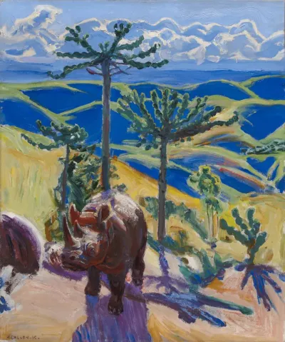 Rhinoceros and Euphorbia trees