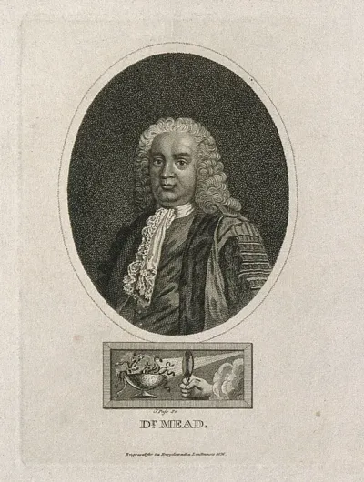Richard Mead. Coloured stipple engraving by J. Pass, 1816, after A. Ramsay