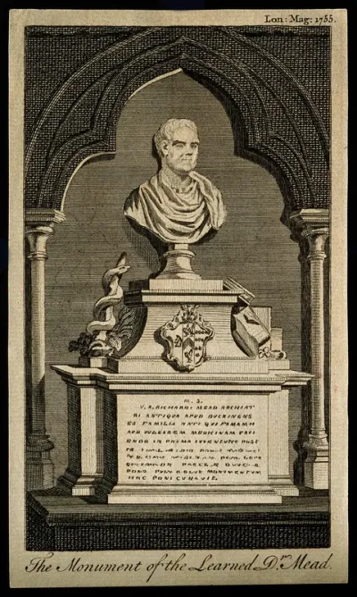 Richard Mead. Line engraving, 1755, after L. F. Roubiliac