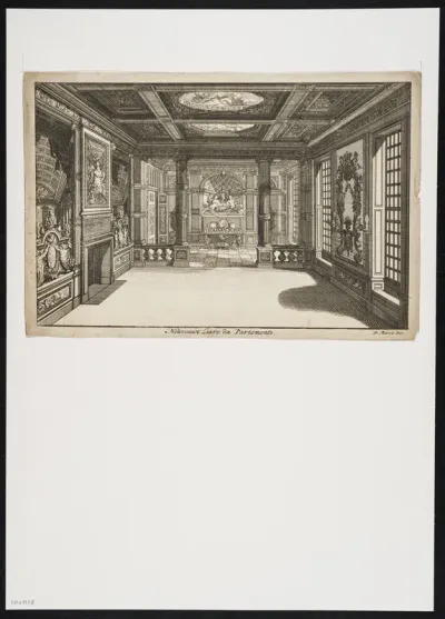 Richly decorated interior with a fireplace
