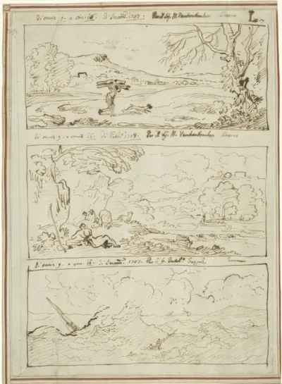 Ricordi van drie deurstukken met landschappen en een zee