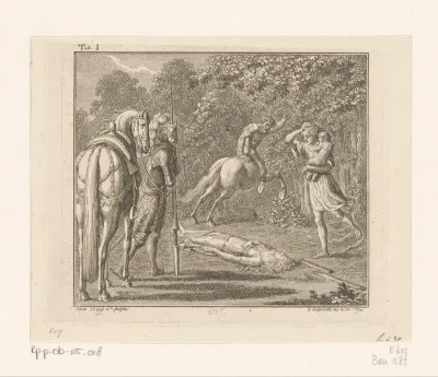 Ridder Idris naast het lichaam van Lila terwijl de centaur vlucht