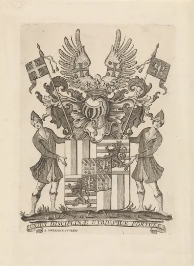 Ridderwapen met motto: Unius disciplinae utriusque fortunae