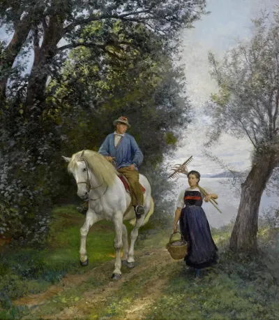 Rider and peasant woman on a lake