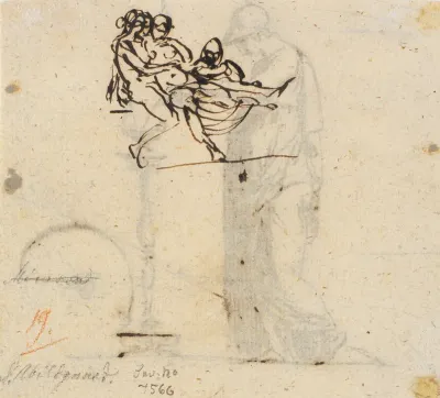 Rids med forbindelse til Schadows relief Bacchus og Ariadne og Thorvaldsens Herakles og Omfale, begge vist nok 1792.