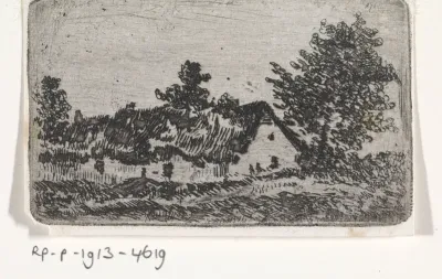 Rietgedekt huis in een landschap