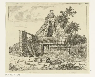 Rietsnijder voor de ruïne van het huis Snaatburg te Maarssen