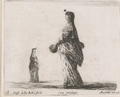 Rijk uitgedoste dame, andere dame op achtergrond