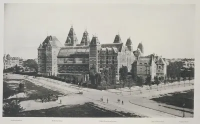 Rijksmuseum, gezien vanaf de achterzijde van een pand in de P.C. Hooftstraat, Amsterdam