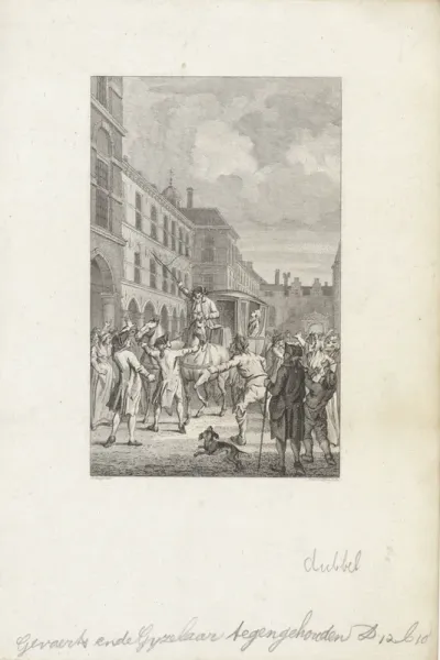 Rijtuig met de gedeputeerden van Dordrecht tegengehouden bij de Stadhouderspoort, 1786