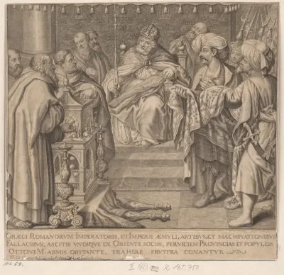 Rímsky cisár (Oto?) prijíma posolstvo byzantského cisára