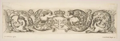 Rinceaux with Two Children Holding a Royal Crown Over the Letter L, Plate 3