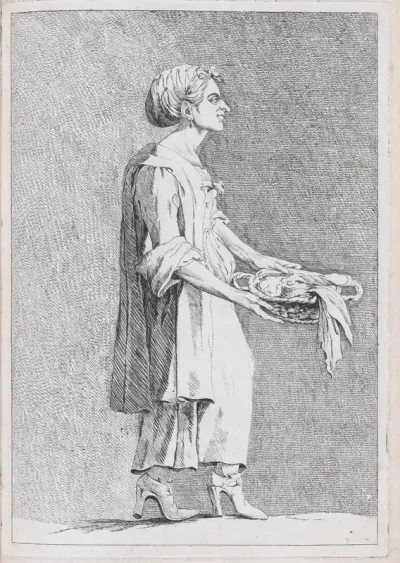 Rita Pontani, Laundress at the French Academy in Rome (?), pl. XII from "Recueil de caricatures"