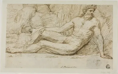 River God (recto); Sketches of Two Male Heads (verso)