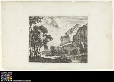 River landscape at the foot of a mountain