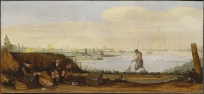 River Landscape with Boats and Fishermen