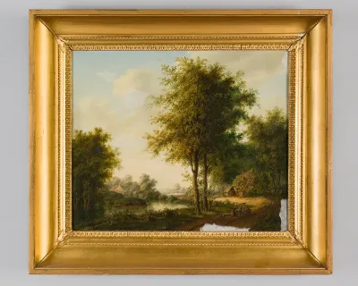 River landscape with farm