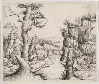 River Landscape with High Cliffs