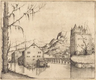 River Landscape with Two Buildings