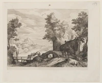 Riverscape with a Stone Bridge and a Wooden Bridge