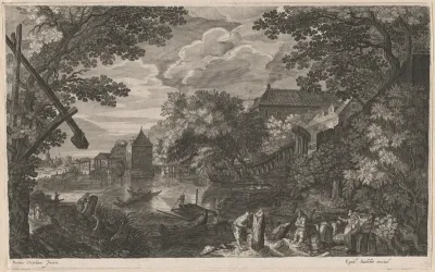 Riverscape with Fishermen by a Fortified Town