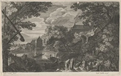 Riverscape with Fishermen by a Fortified Town