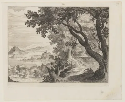 Riverscape with Two People Sitting under a Tree