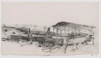 Rivier en brug (aanlegplaats?), Java