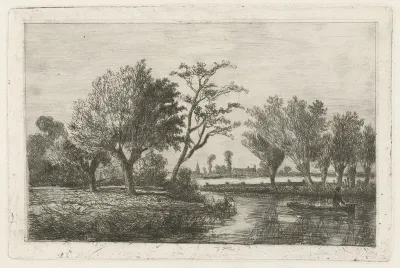Rivier met een hengelaar in een boot