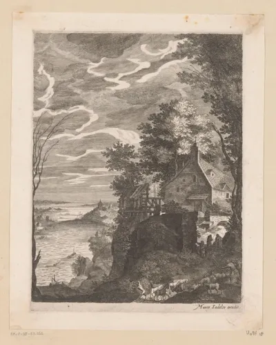 Rivier met rechts een kapel