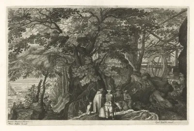 Rivier met rotsen en een watermolen