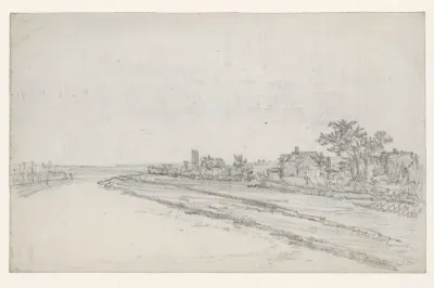 Rivier; rechts huizen