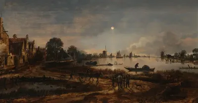 Riviergezicht bij maanlicht