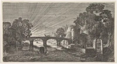 Riviergezicht bij zonsondergang