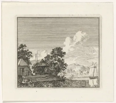 Riviergezicht met een hooiberg