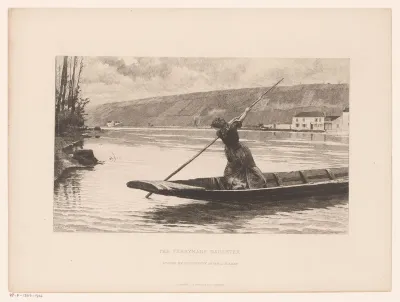 Riviergezicht met een jonge vrouw in een gondel