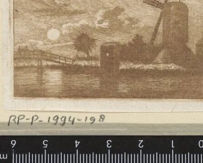 Riviergezicht met een molen, bij nacht