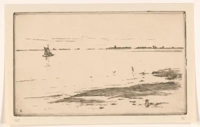 Riviergezicht met een zeilboot