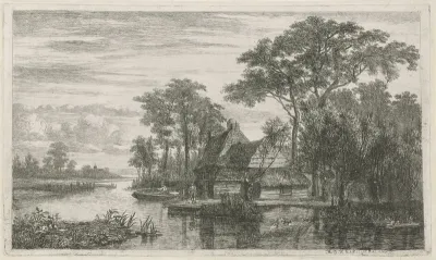 Riviergezicht met hengelaars
