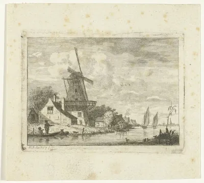 Riviergezicht met molen