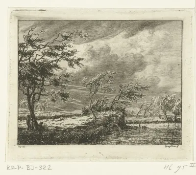 Riviergezicht met onweerslucht