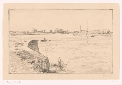 Riviergezicht met roeiboot en zeilboot