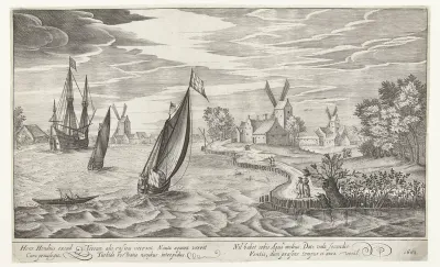 Riviergezicht met schepen
