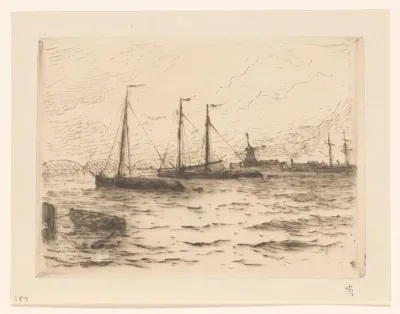 Riviergezicht met spoorbrug bij Dordrecht