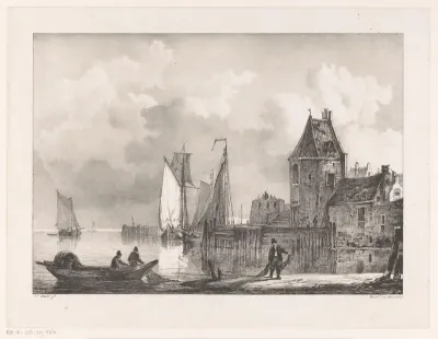 Riviergezicht met stad
