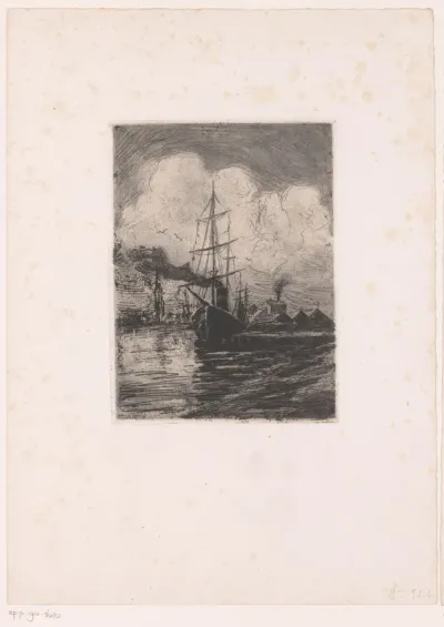 Riviergezicht met stoomschip