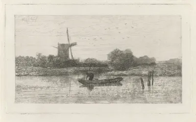 Riviergezicht met visser