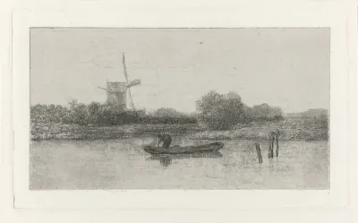 Riviergezicht met visser